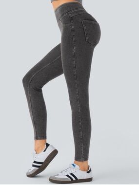Halara Flex High Waisted Back Side Pocket Stretchy Knit Denim Leggings XS